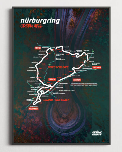 NÜRBURGRING NORDSCHLEIFE "GREEN HELL" MAPA ZAKRĘTÓW - A2 (42 x 59,4 cm)